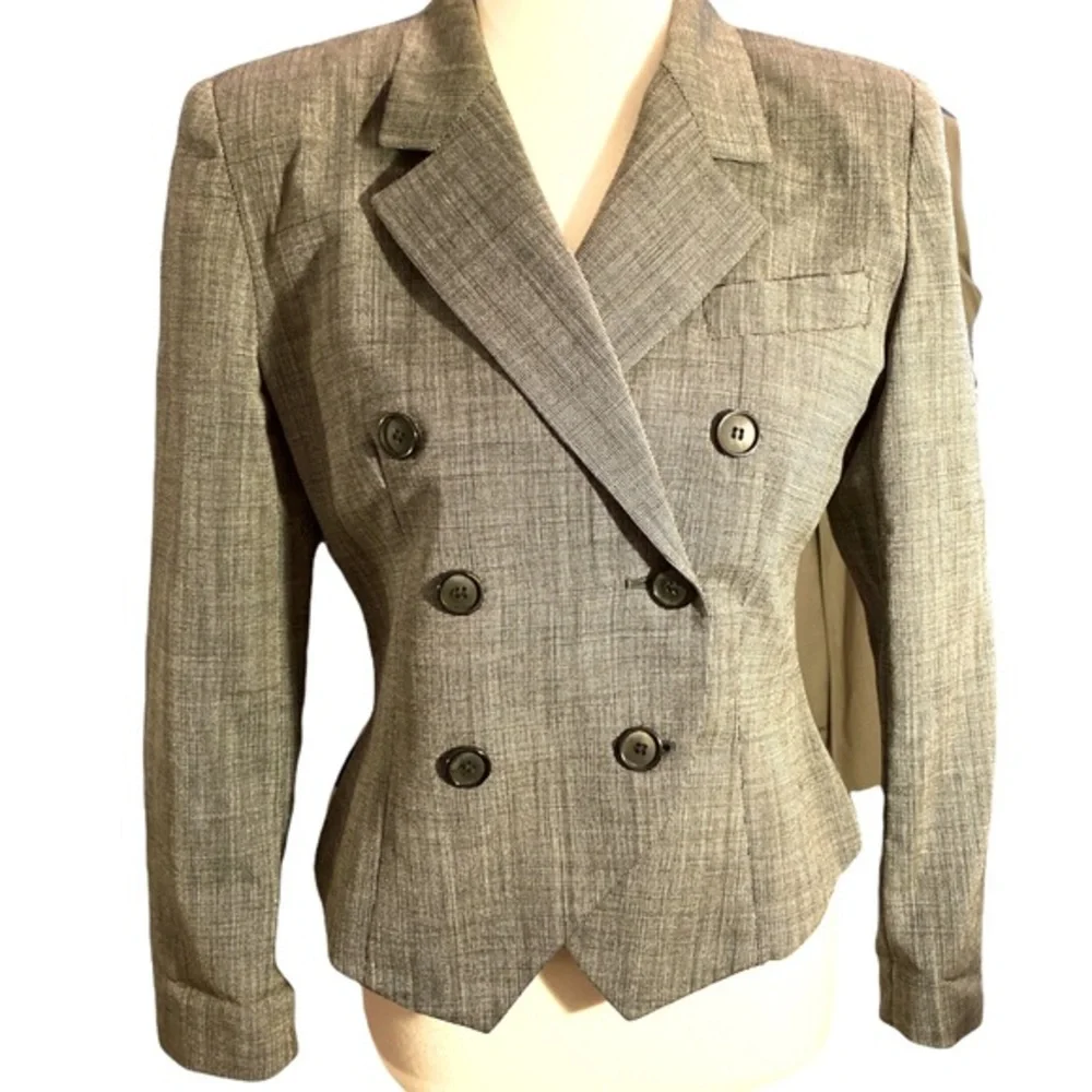 DIOR Petite fitted cropped Blazer Gray Herringbone back in style Sz 6 P